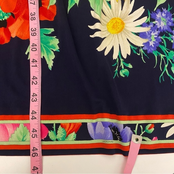 Leonard Paris || Mikado Silk Jersey Dress Belted Floral Navy - Picture 14 of 15